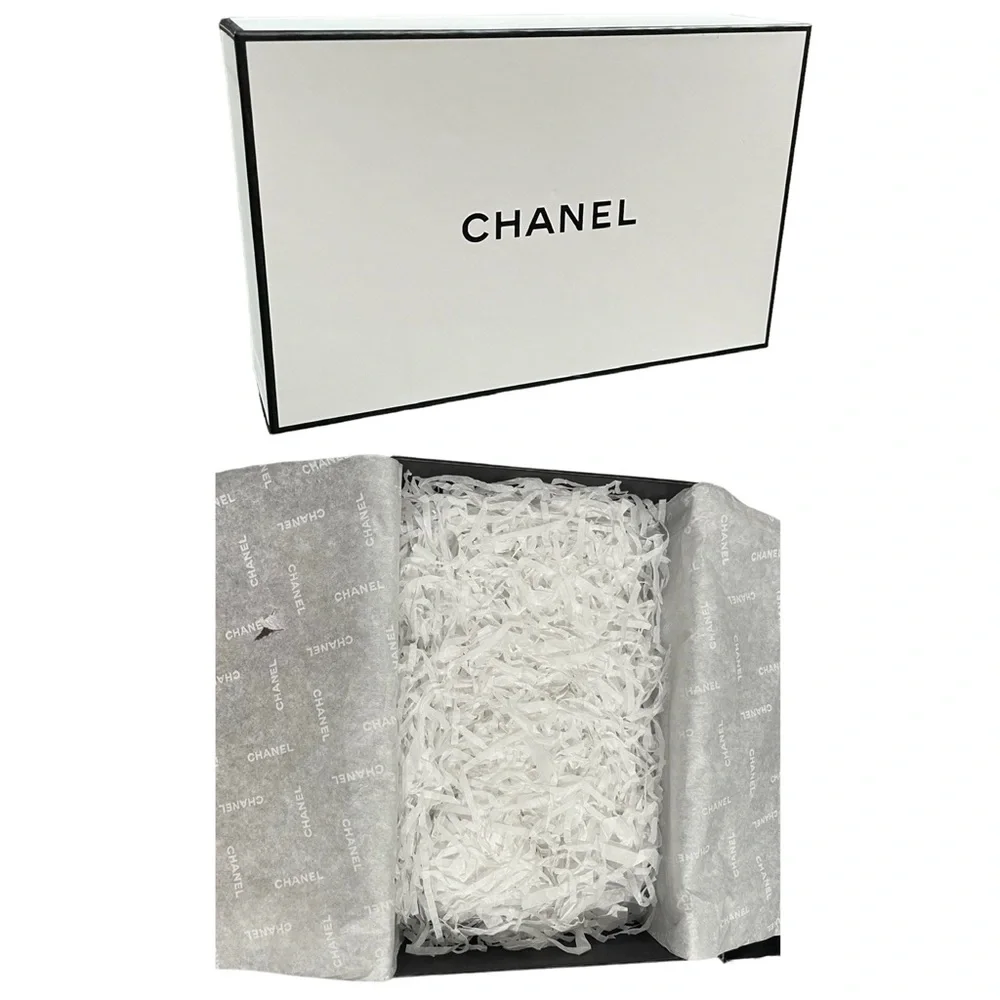 CHANEL White Black Box with Stuffing & Wrapping Paper